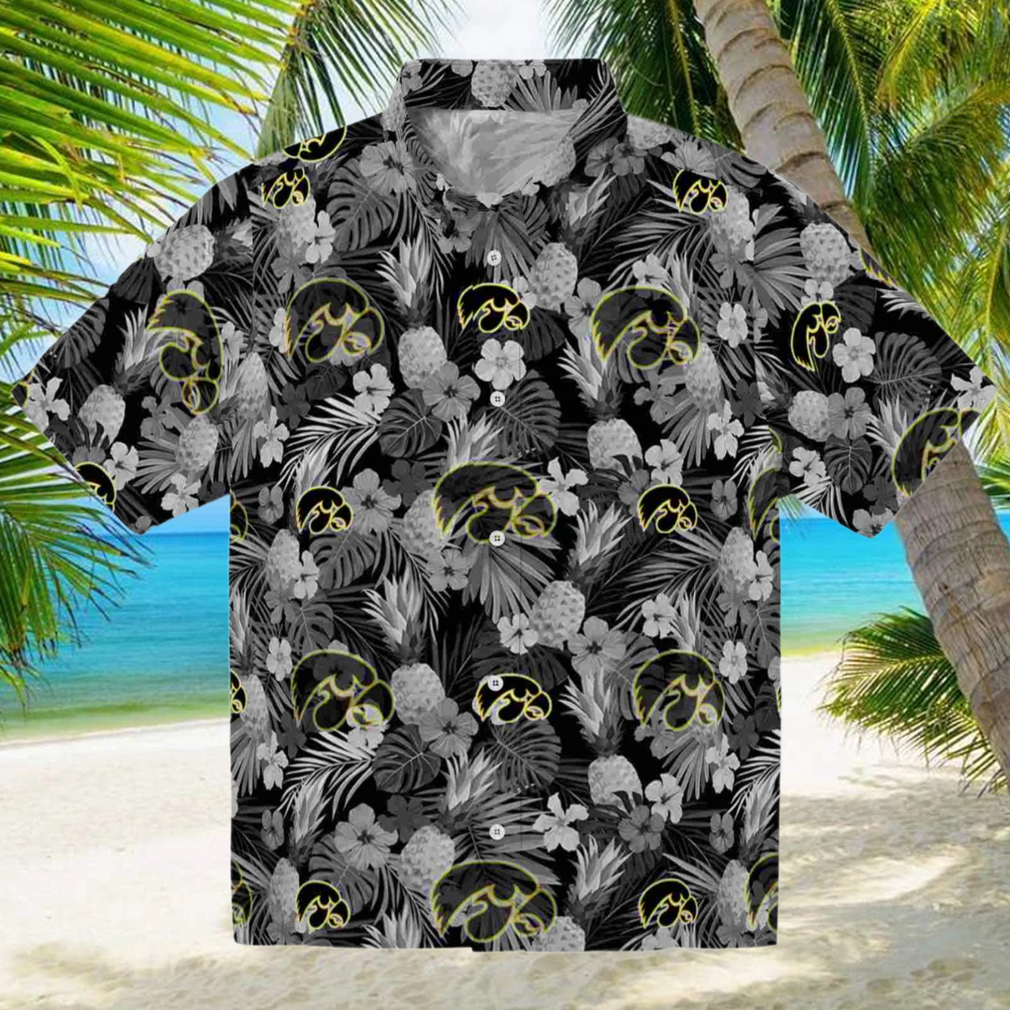 Iowa Hawkeyes Floral Pineapple Black Hawaiian Shirt Iowa Hawkeyes Floral Pineapple Black Hawaiian Shirt