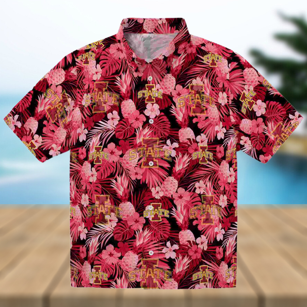Iowa State Cyclones Floral Pineapple Red Hawaiian Shirt Iowa State Cyclones Floral Pineapple Red Hawaiian Shirt