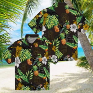 San Diego Padres Tropical Hibiscus Pineapple Hawaiian Shirt   Brown & Green MLB Fan Apparel