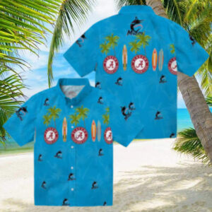 Men’s Miami Marlins Surfboard Palm Blue Hawaiian Shirt   Perfect for Summer & Beach Days