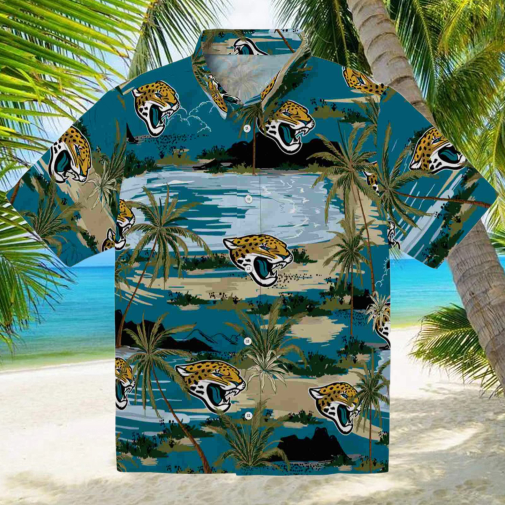 Jacksonville Jaguars Palm Horizon Teal Hawaiian Shirt Jacksonville Jaguars Palm Horizon Teal Hawaiian Shirt