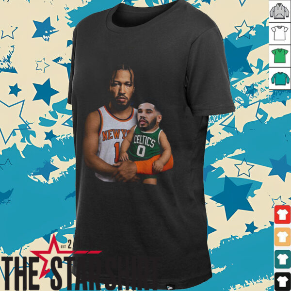 Jalen Brunson carrying baby Jayson Tatum New York Knicks x Boston Celtics 2025 NBA Playoffs shirt