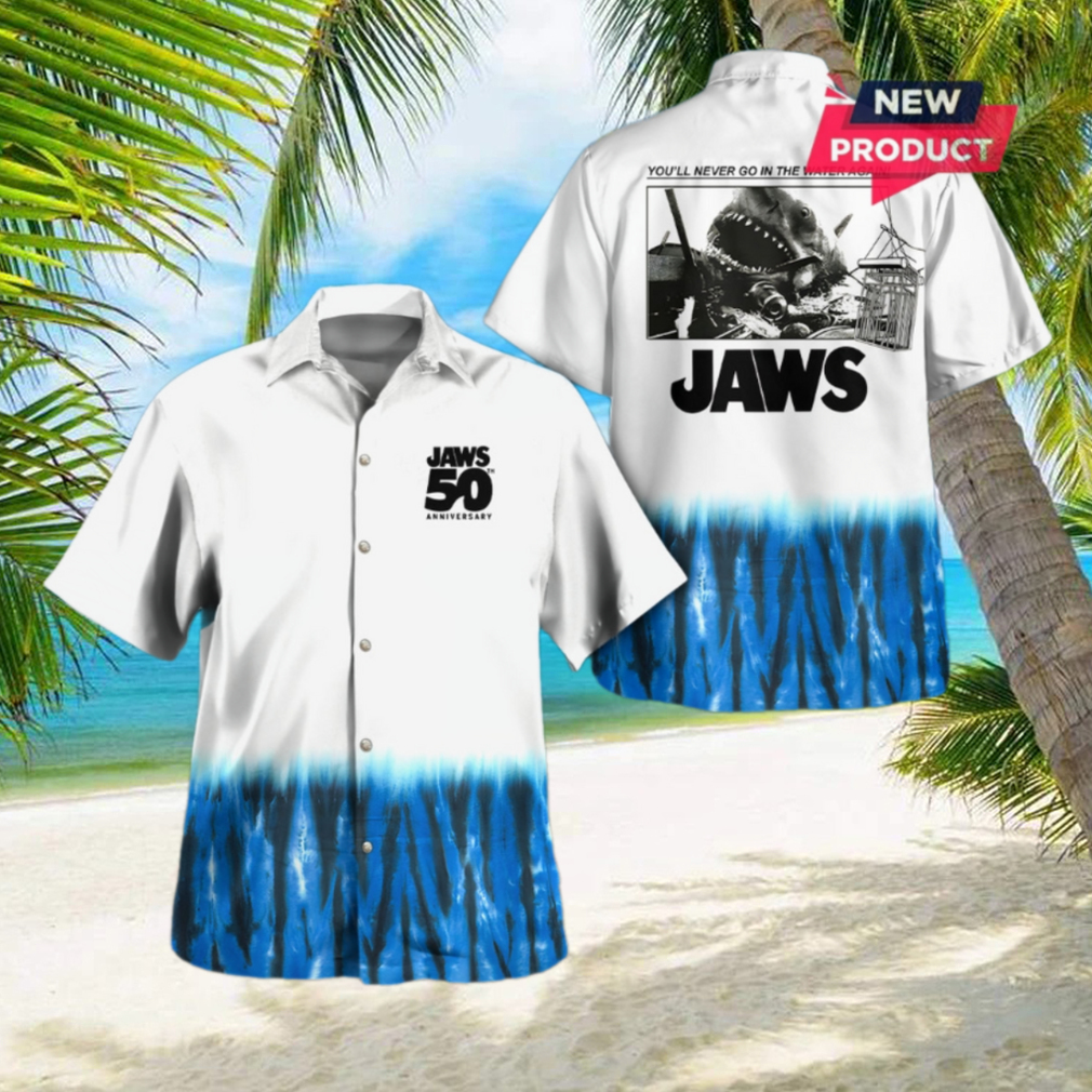 Jaws 50 Year Anniversary 3D Shark Hawaiian Shirt Jaws 50 Year Anniversary 3D Shark Hawaiian Shirt