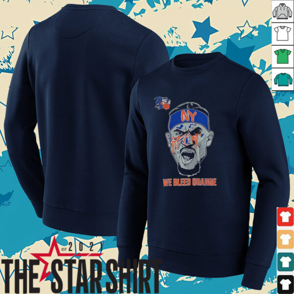 Josh Hart bloodied face New York Knicks We Bleed Orange cartoon shirt