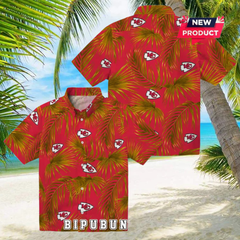 Kansas City Chiefs Leafy Palms Hawaiian Shirt Kansas City Chiefs Leafy Palms Hawaiian Shirt