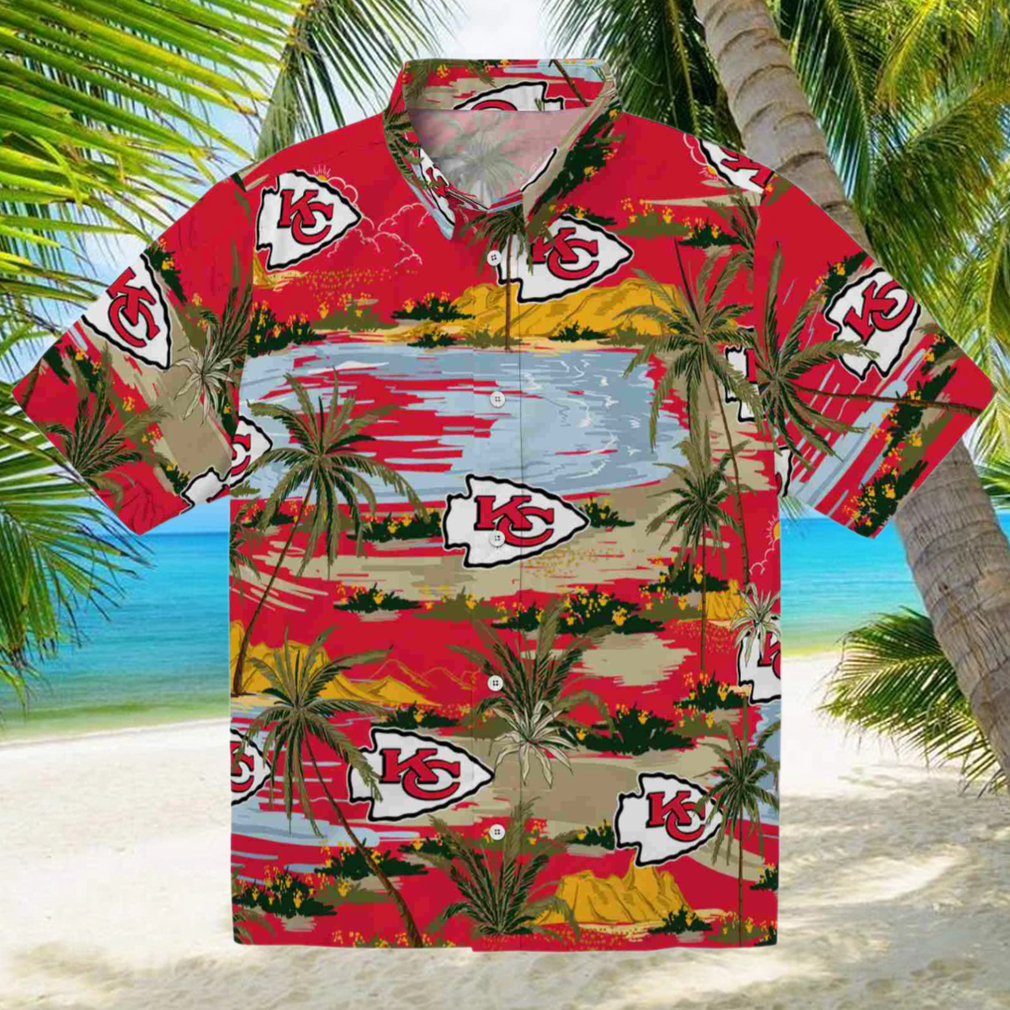 Kansas City Chiefs Palm Horizon Red Hawaiian Shirt Kansas City Chiefs Palm Horizon Red Hawaiian Shirt