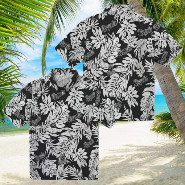Kansas City Royals Black Hawaiian Shirt   Monstera Leaf, Beach & Game Day Outfit