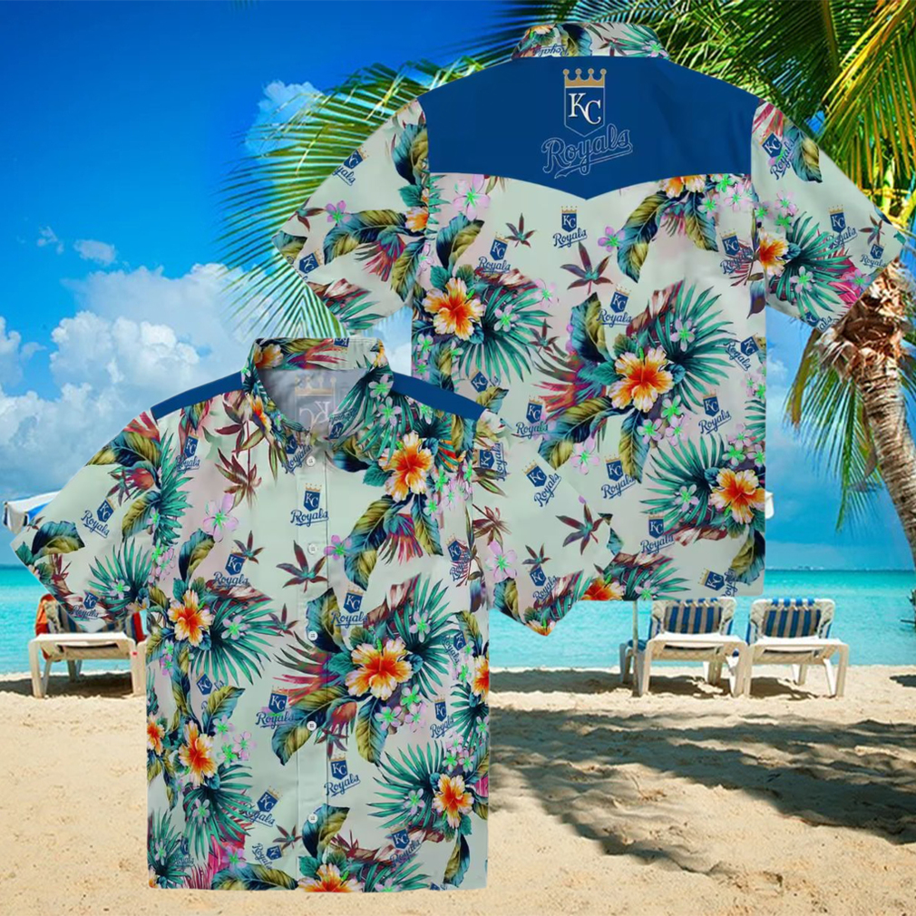 Kansas City Royals Game Day Hawaiian Shirt Tropical Foliage Green Print Kansas City Royals Game Day Hawaiian Shirt Tropical Foliage Green Print