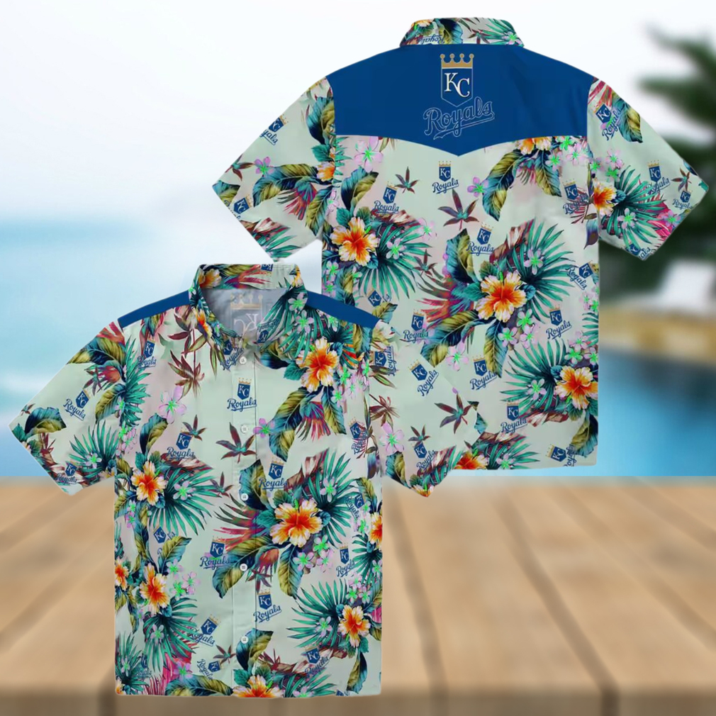 Kansas City Royals Game Day Hawaiian Shirt Tropical Foliage Green Print Kansas City Royals Game Day Hawaiian Shirt Tropical Foliage Green Print