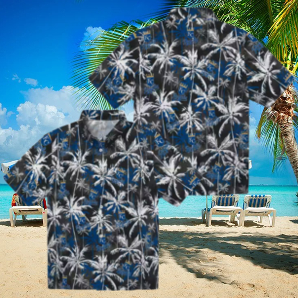 Kansas City Royals MLB Team Hawaiian Shirt Blue & Black Palm Print Kansas City Royals MLB Team Hawaiian Shirt Blue & Black Palm Print