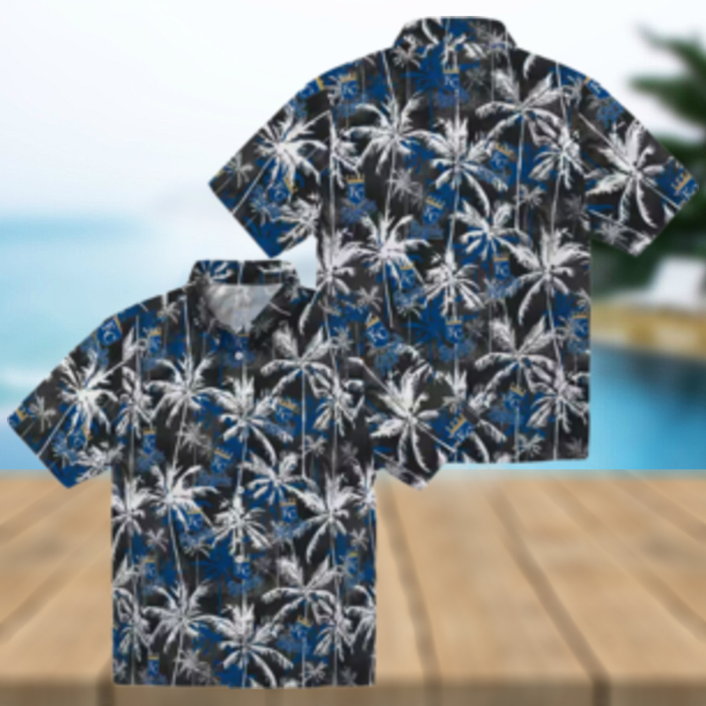 Kansas City Royals MLB Team Hawaiian Shirt Blue & Black Palm Print Kansas City Royals MLB Team Hawaiian Shirt Blue & Black Palm Print