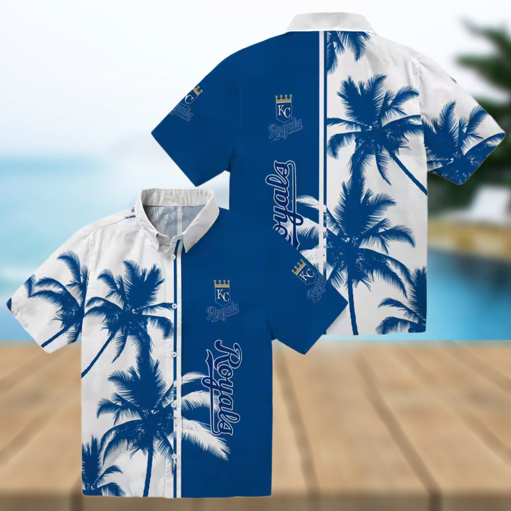 Kansas City Royals Royal Blue White Hawaiian Shirt for Men Palm Trees Summer Outfit Kansas City Royals Royal Blue White Hawaiian Shirt for Men Palm Trees Summer Outfit