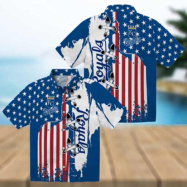Kansas City Royals Stitched Flag Hawaiian Shirt   Royal Blue Theme Design
