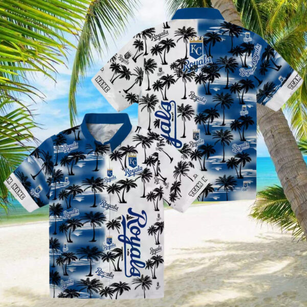 Kansas City Royals Summer Theme Hawaiian Shirt   Tropical Blue Palm Silhouettes Design