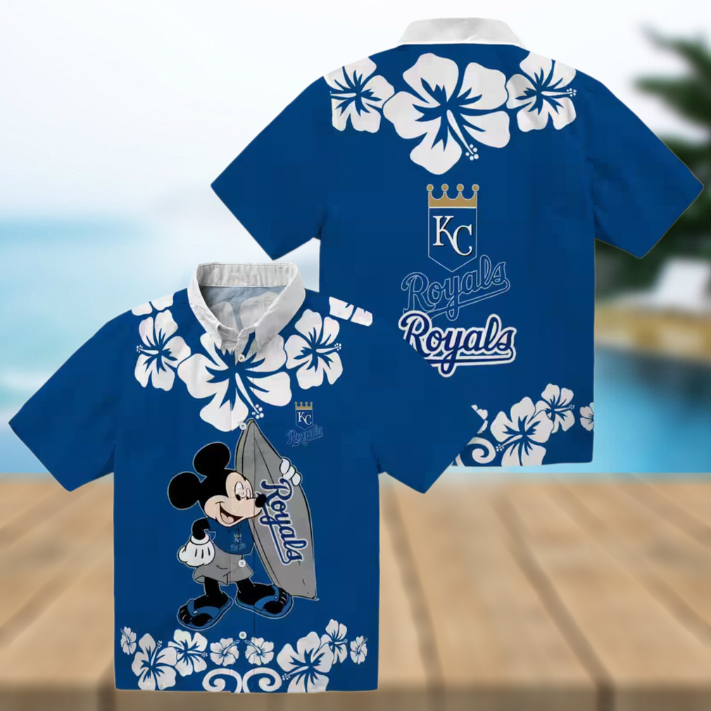 Kansas City Royals Surfing Mickey Hawaiian Shirt Royal Blue Luau Party Outfit Kansas City Royals Surfing Mickey Hawaiian Shirt Royal Blue Luau Party Outfit