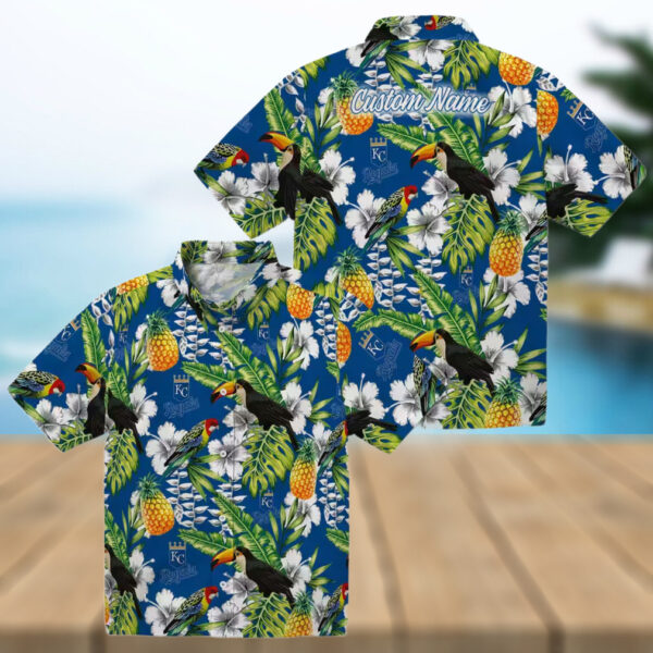 Kansas City Royals Tropical Toucan Hawaiian Shirt   Casual Game Day Blue Green Outfit