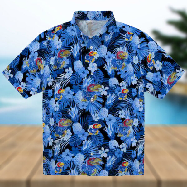 Kansas Jayhawks Floral Pineapple Blue Hawaiian Shirt
