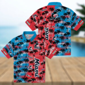 Miami Marlins Tropical Aloha Hawaiian Shirt Palm Silhouette Summer Fan Gift