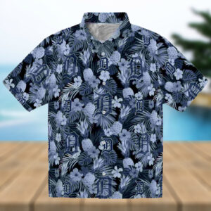 Detroit Tigers Floral Pineapple Navy Hawaiian Shirt