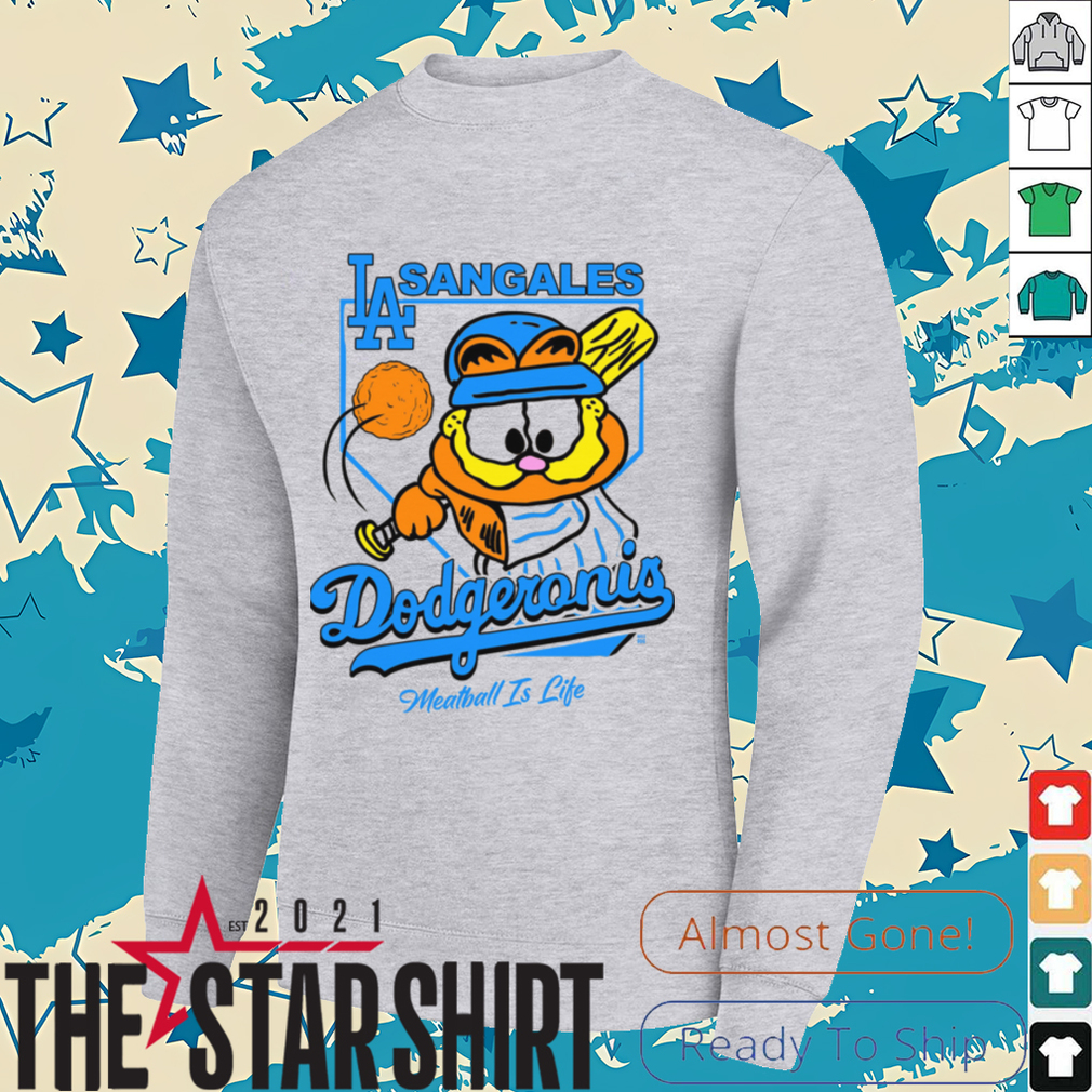LA Sangales Dodgeronis Meatball Is Life Baseball Cartoon Graphic Tee LA Sangales Dodgeronis Meatball Is Life Baseball Cartoon Graphic Tee
