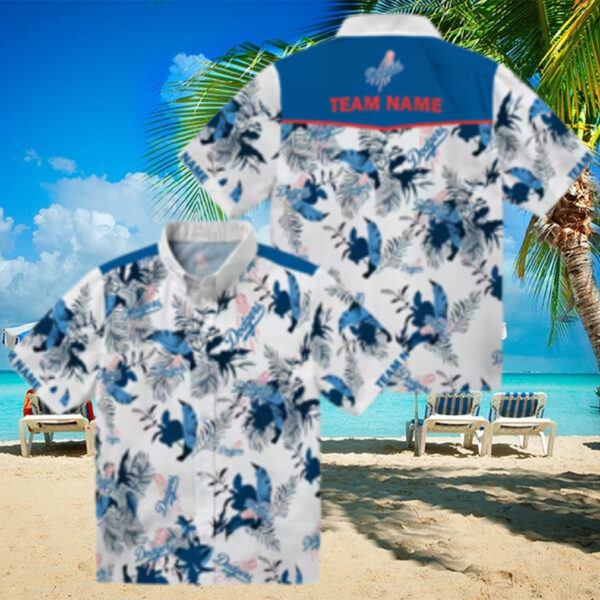 Los Angeles Dodgers Blue & White Hawaiian Shirt   Botanical Aloha MLB Fan Summer Shirt