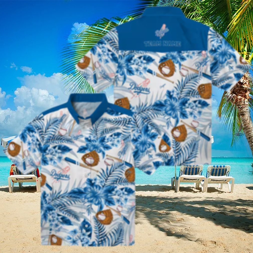 Los Angeles Dodgers Button Up Hawaiian Shirt Hibiscus Blue White Aloha Style Los Angeles Dodgers Button Up Hawaiian Shirt Hibiscus Blue White Aloha Style