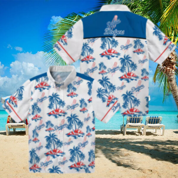 Los Angeles Dodgers Floral Hawaiian Shirt   Blue Palm Island Summer Style