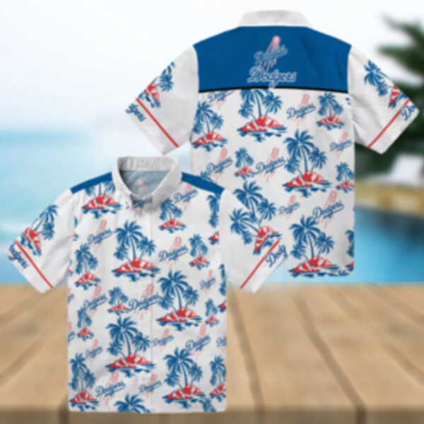 Los Angeles Dodgers Floral Hawaiian Shirt   Blue Palm Island Summer Style
