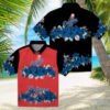MLB Miami Marlins Leaf Print Aloha Shirt   Blue White Vacation Style