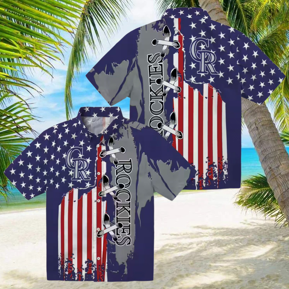 MLB Colorado Rockies Stitched Flag Hawaiian Shirt Blue Tropical Shirt for Baseball Fans MLB Colorado Rockies Stitched Flag Hawaiian Shirt Blue Tropical Shirt for Baseball Fans