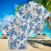 MLB Dodgers Hawaiian Shirt for Men   Blue Hibiscus Palm Leaves Vacation Look