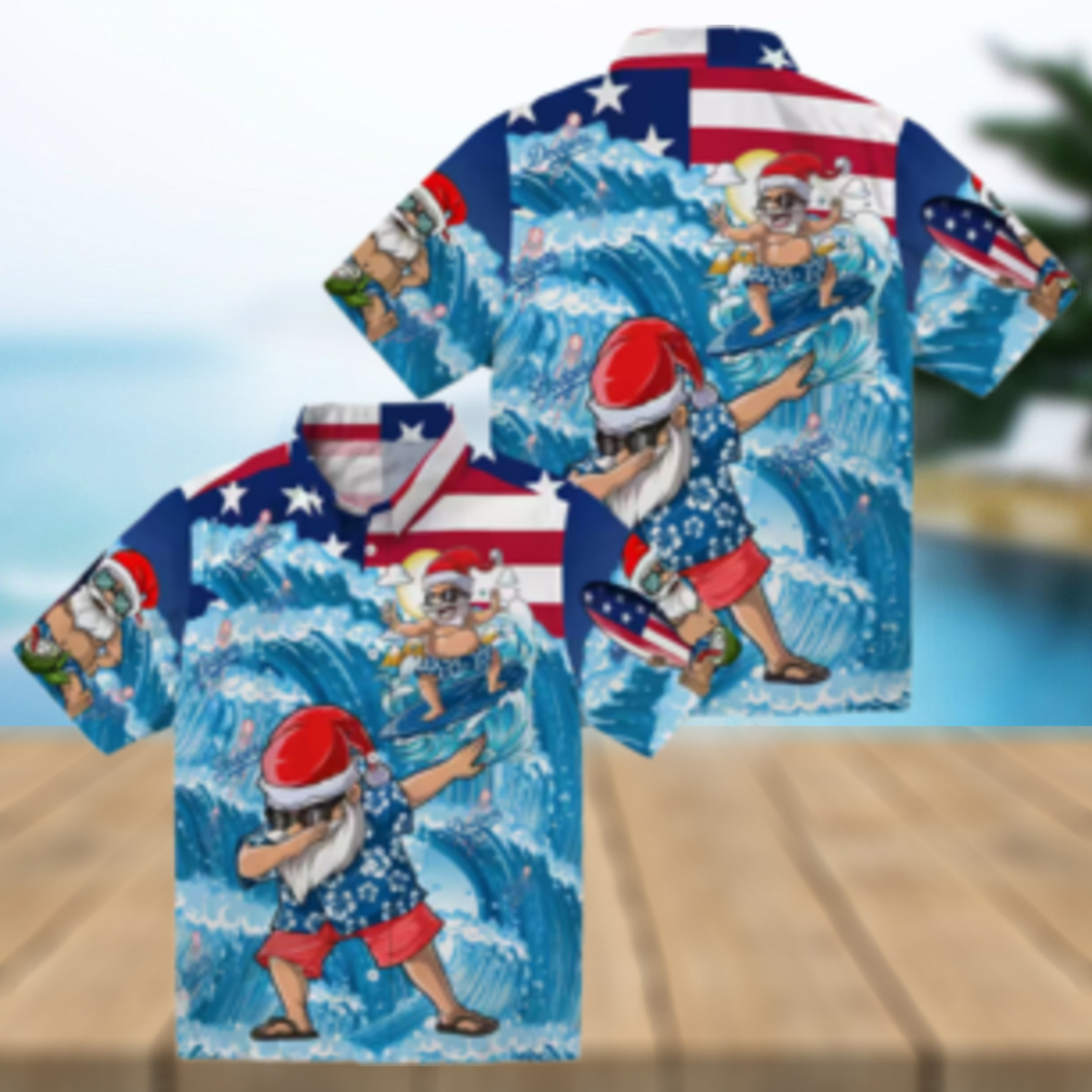 MLB Dodgers Surfing Santa Holiday Shirt Blue Tropical Hawaiian Style MLB Dodgers Surfing Santa Holiday Shirt Blue Tropical Hawaiian Style
