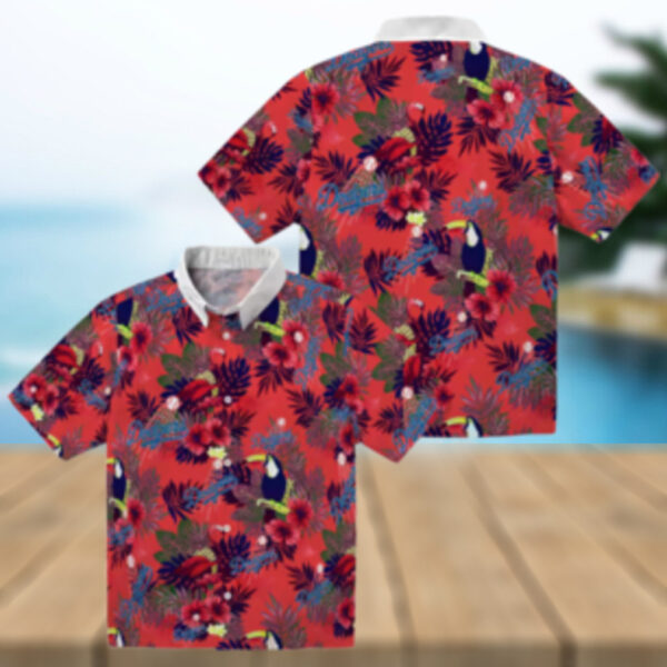 MLB Dodgers Tropical Hawaiian Shirt   Blue Red Aloha Toucan Design for Men