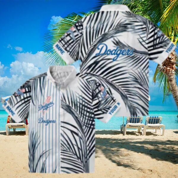 MLB Los Angeles Dodgers Beach Button Up Shirt   Summer Palm Tree Print for Fans
