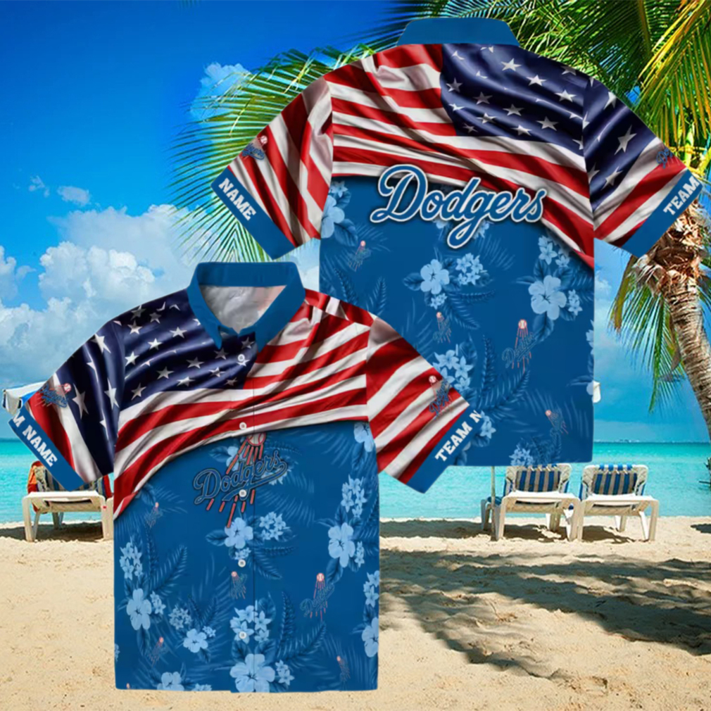 MLB Los Angeles Dodgers Hawaiian Shirt US Flag Hibiscus Design for Fans MLB Los Angeles Dodgers Hawaiian Shirt US Flag Hibiscus Design for Fans