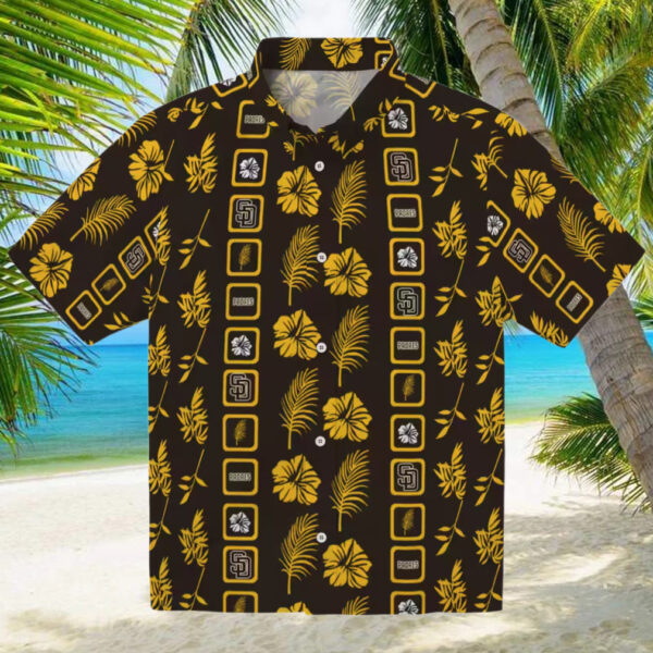 MLB San Diego Padres Hawaiian Shirt   Brown Palm Print for Tailgate Party