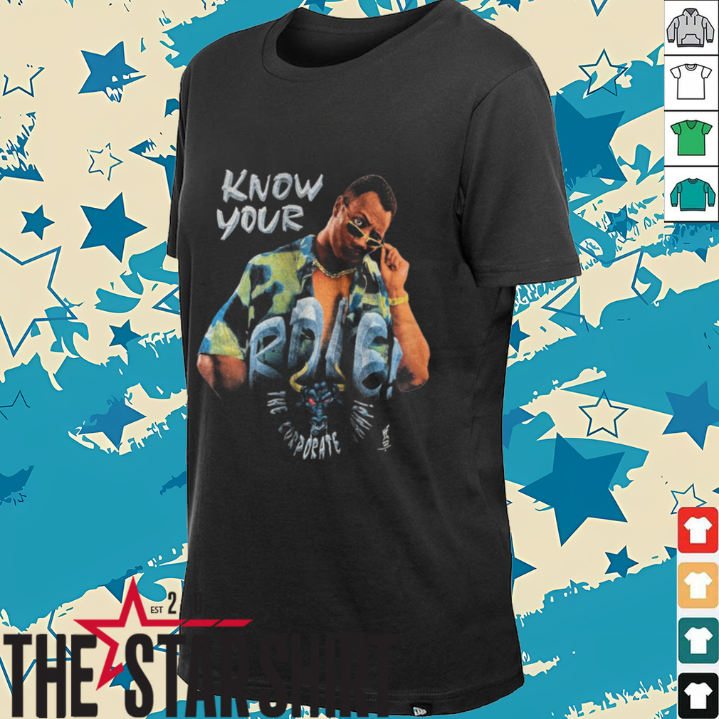 Men's Black The Rock Know Your Role Corporate Champ 1998 WWF Wrestling T Shirt Men's Black The Rock Know Your Role Corporate Champ 1998 WWF Wrestling T Shirt