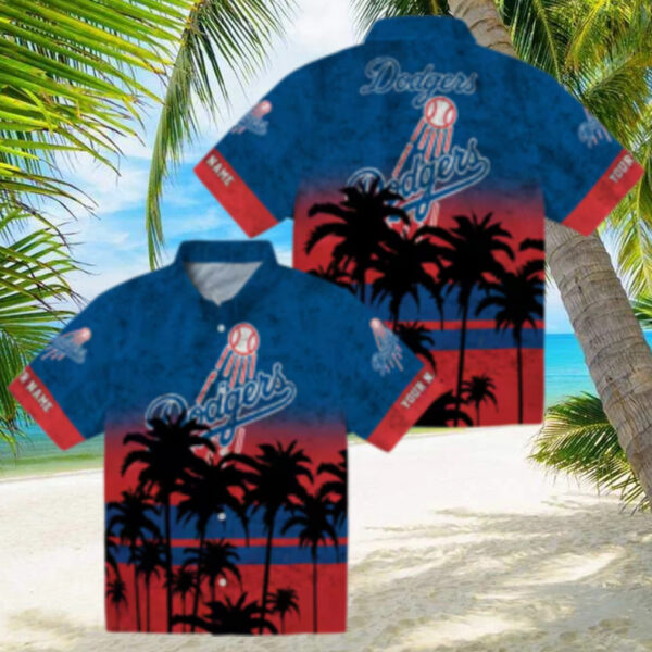 Men’s Los Angeles Dodgers Hawaiian Shirt   Black & Blue Sunset Vacation Outfit