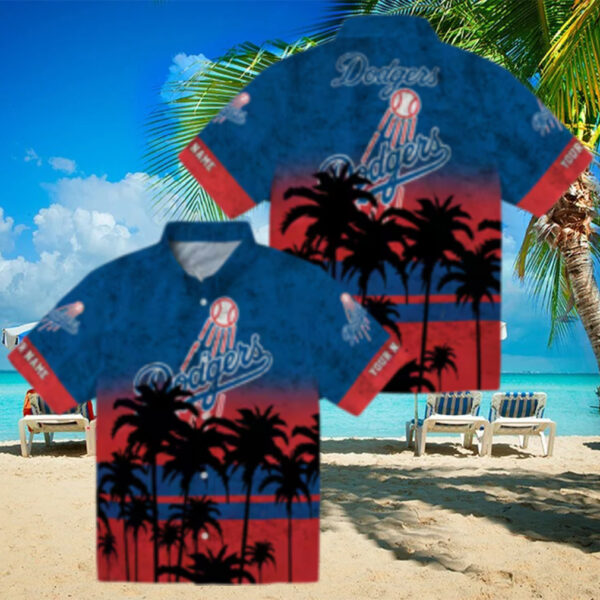 Men’s Los Angeles Dodgers Hawaiian Shirt   Black & Blue Sunset Vacation Outfit