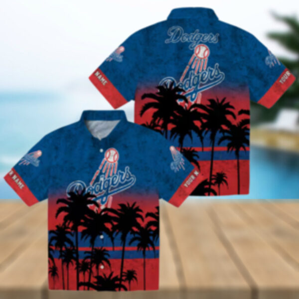 Men’s Los Angeles Dodgers Hawaiian Shirt   Black & Blue Sunset Vacation Outfit
