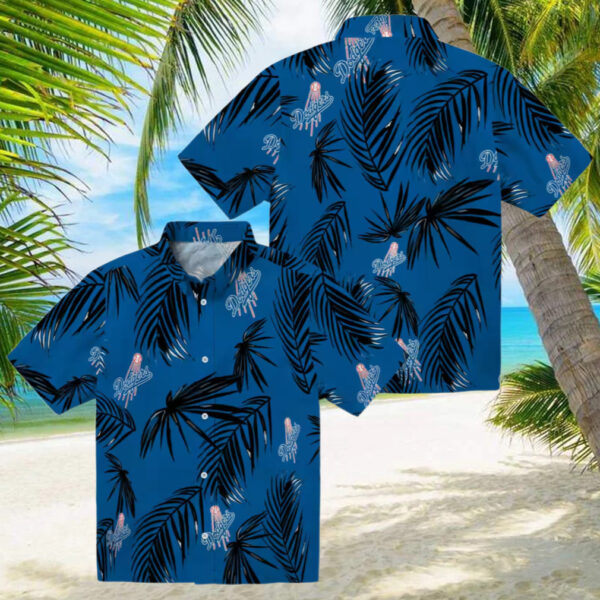 Men’s Los Angeles Dodgers Hawaiian Shirt   Blue Aloha Palm Leaf Game Day Outfit