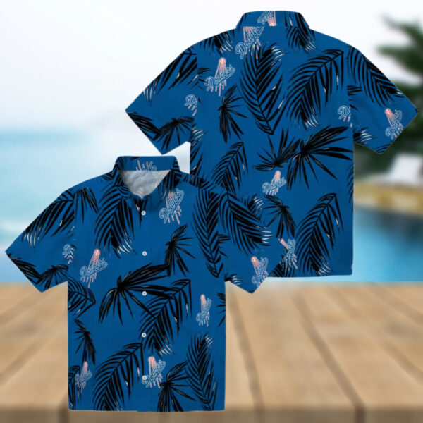 Men’s Los Angeles Dodgers Hawaiian Shirt   Blue Aloha Palm Leaf Game Day Outfit