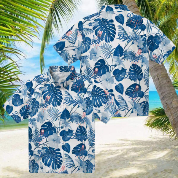 Men’s MLB Dodgers Hawaiian Shirt   Blue Floral Tropical Beach Vacation Style