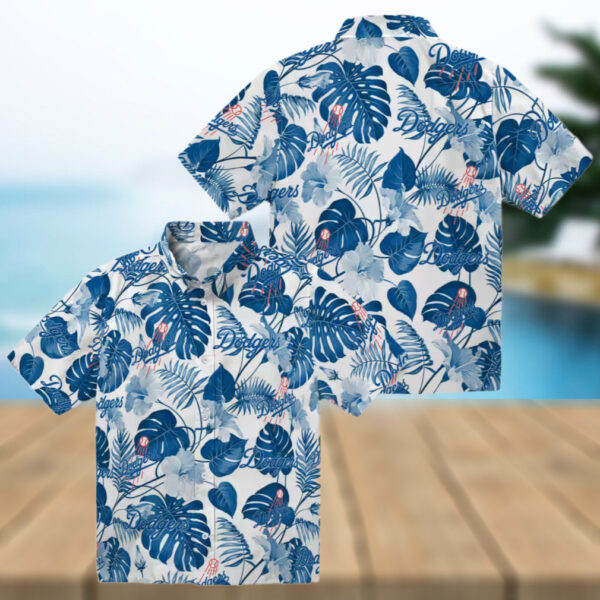 Men’s MLB Dodgers Hawaiian Shirt   Blue Floral Tropical Beach Vacation Style