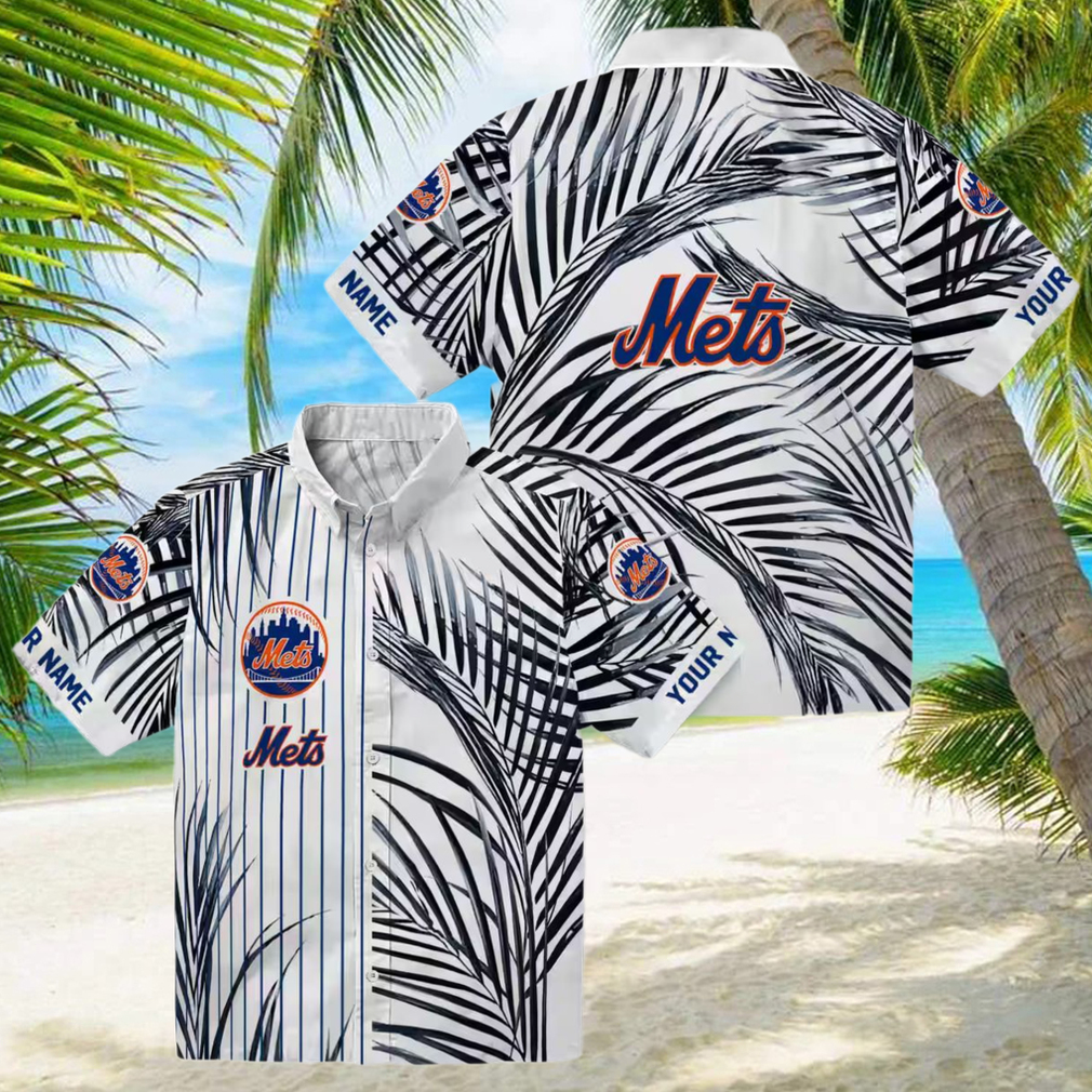 Men's New York Mets Hawaiian Shirt MLB Blue Black Palm Stripes for Vacation & Game Day Men's New York Mets Hawaiian Shirt MLB Blue Black Palm Stripes for Vacation & Game Day