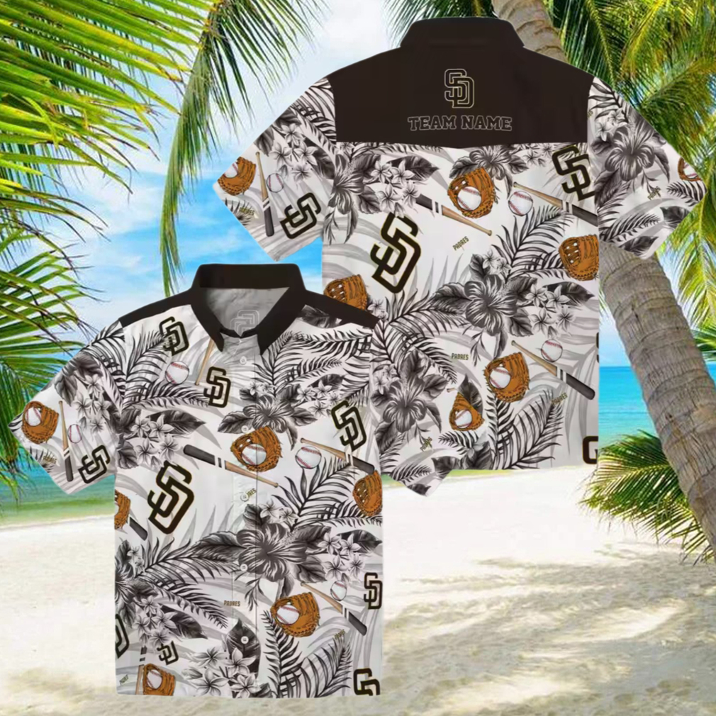 Men’s San Diego Padres Floral Hawaiian Shirt Brown & White Game Day Wear Men’s San Diego Padres Floral Hawaiian Shirt Brown & White Game Day Wear