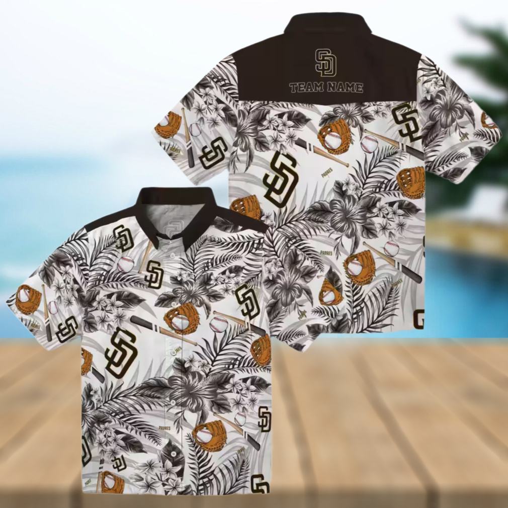 Men’s San Diego Padres Floral Hawaiian Shirt Brown & White Game Day Wear Men’s San Diego Padres Floral Hawaiian Shirt Brown & White Game Day Wear