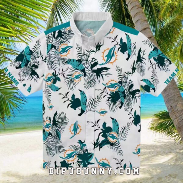 Miami Dolphins Botanical Aqua Theme Hawaiian Shirt