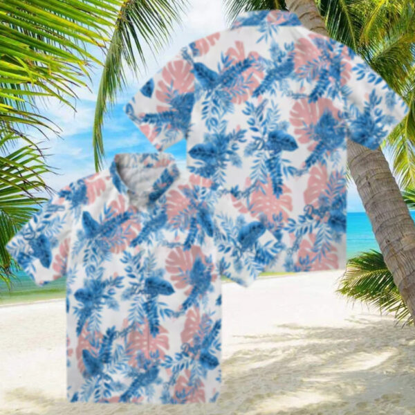 Miami Marlins Beach Short Sleeve Shirt for Men   Tropical Blue White MLB Fan Clothing   Sunflowers