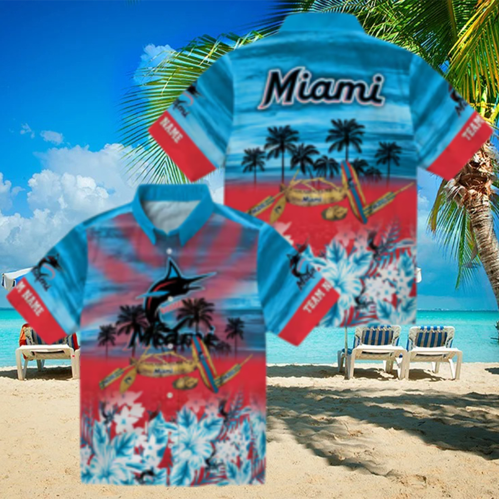 Miami Marlins Canoe Blue Hawaiian Shirt Official MLB Summer Shirt for Baseball Fans S Miami Marlins Canoe Blue Hawaiian Shirt Official MLB Summer Shirt for Baseball Fans S